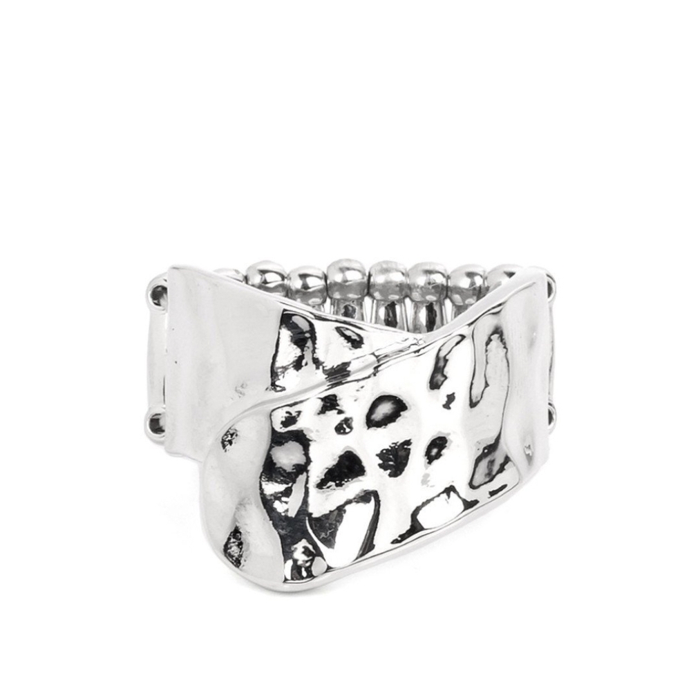 Paparazzi Silver Card Suit Statement Ring Hidden Traves Hammered Fashion Jewelry
